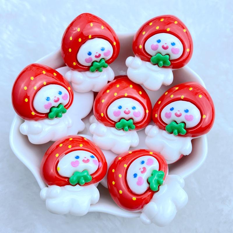 10Pcs New Cute Resin Mixed Strawberry Rabbit Series Flat Back Fit Phone Deco Parts Embellishments For Hair Bows Accessories