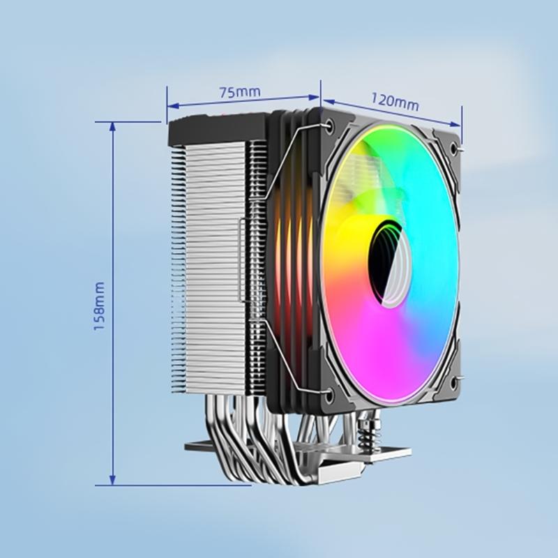 CPU Air Cooling FAN with 120mm PWM Fan ARGB Lighting and 6 Coppered and Aluminum Heat Pipes Efficient CPU Radiator