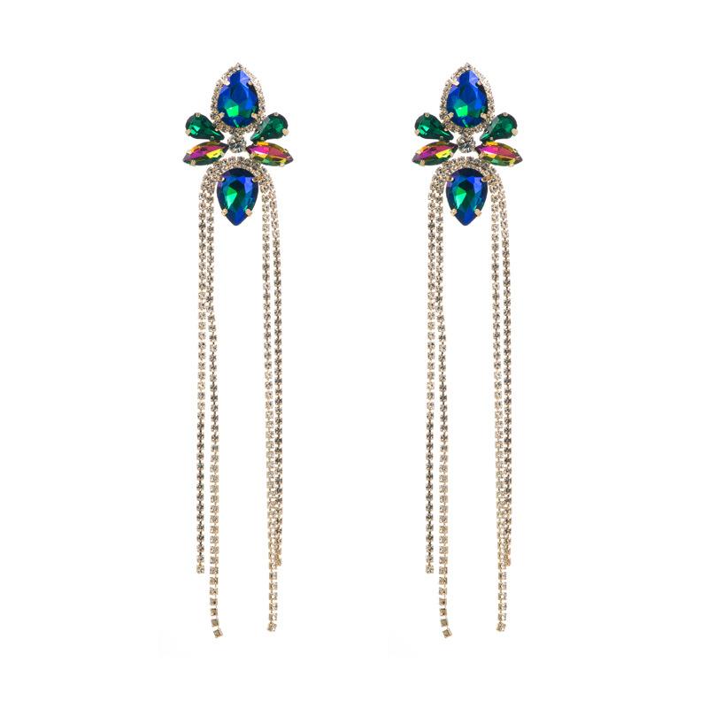 Women's Super Flash Rhinestone Claw Chain Tassel Earrings Long Luxury Versatile Drop Earrings