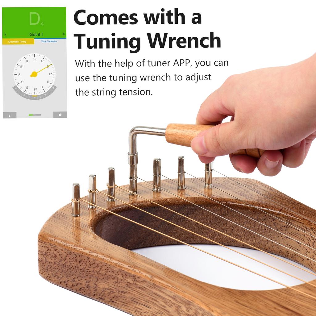 7-String Lyre Harp Ancient Lyres Terminalia Wood String Instrument with Carry BagCelsius Extra String SetCelsius Tuning WrenchCelsius Cleaning C