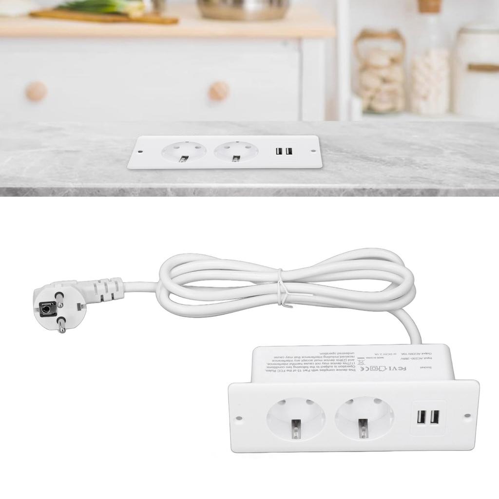 Embedded Power Outlet 2 USB 2  10A Ports Recessed Desk Socket In Desk Power Hub with 1.5m Cable