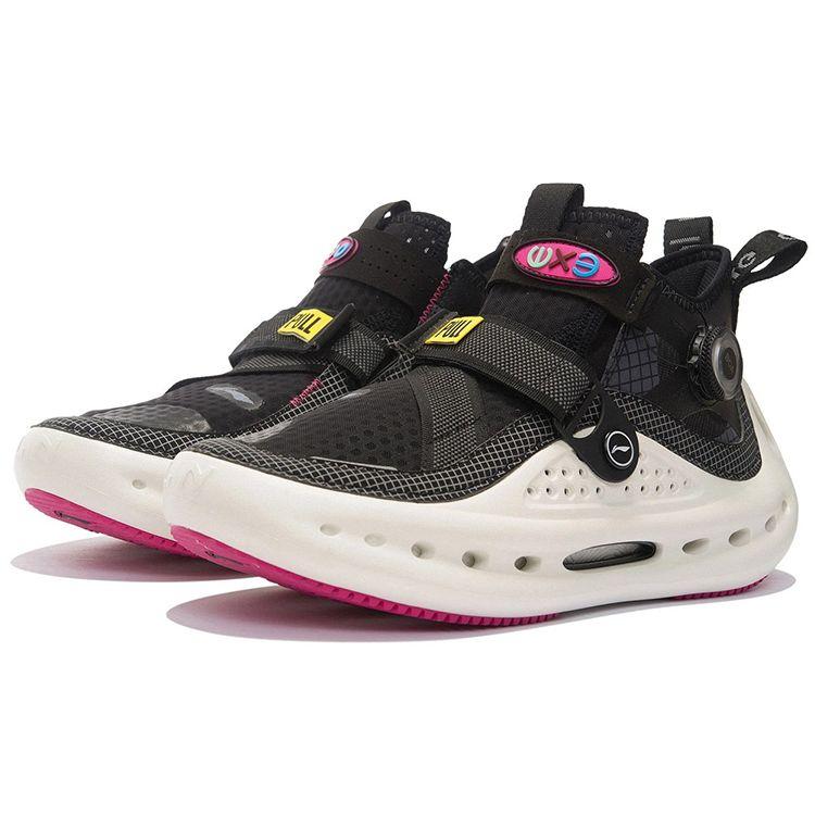 Li Ning Wu Xing 3 Fabric Synthetic Leather Shock Absorbing Non-Slip Wear-Resistant Mid-Top Sports Casual Shoes Men Sneakers Black Gray AZGS041-1