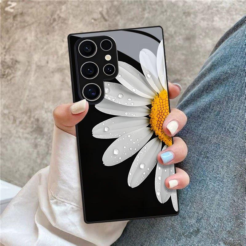 Samsung S26ULTRA Phone Case A90 Daisy S24 Tempered Glass A16 Chrysanthemum Black Protective Case A07 Samsung s26