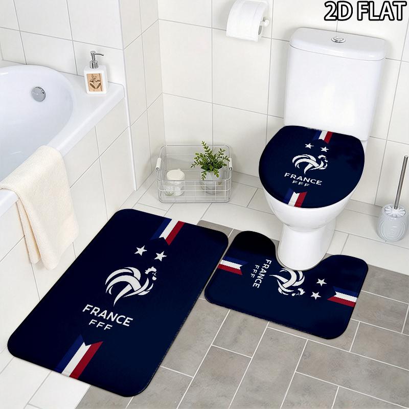 France football logo 3pcs Pattern Flannel Nonslip Absorbent Washable Decorative Bathroom Home Toilet Seat Cover Mat Set