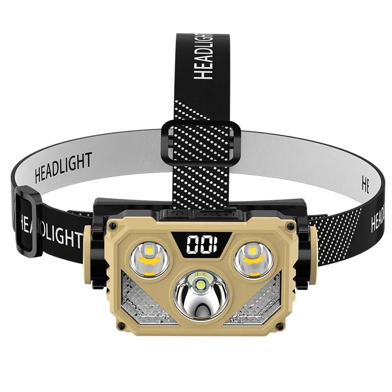 

Usb-перезаряжаемый налобный фонарь с синим и красным светом, светодиодный налобный фонарь для кемпинга, рыбалки, ночной налобный фонарь жёлтый