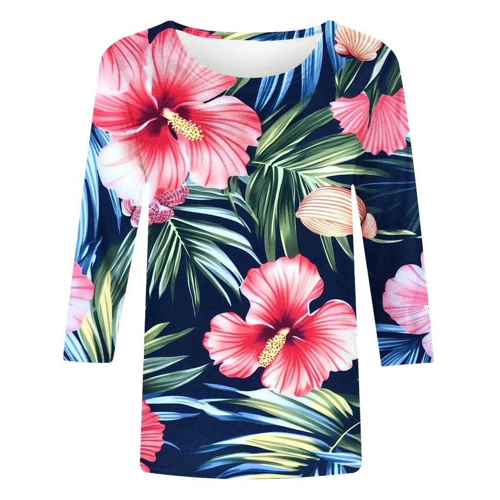 Modisches, lässiges Oberteil mit Dreiviertelärmeln und Blumendruck für Damen