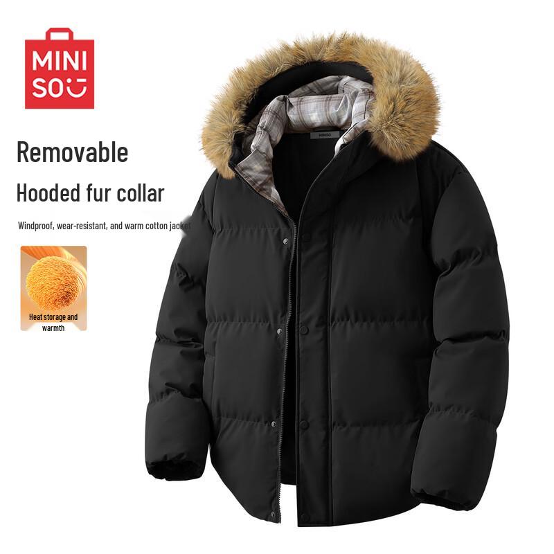 

MINISO Men s Detachable Faux Fur Hooded Cotton Padded Jacket 3XL