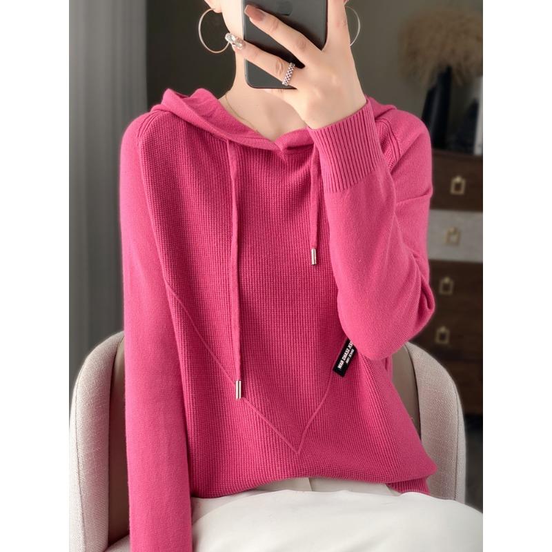 Niche design black label osmanthus needle knitted sweater women's lazy style loose and thin hoodie sweater jacket