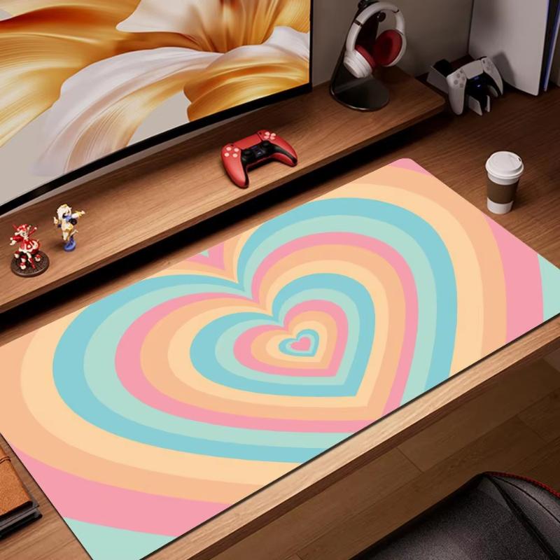 Pink Heart Swirl Kawaii Gaming Mouse Pad Large Extended Desk Mat Aesthetic NonSlip Desk Mat for Office Laptop