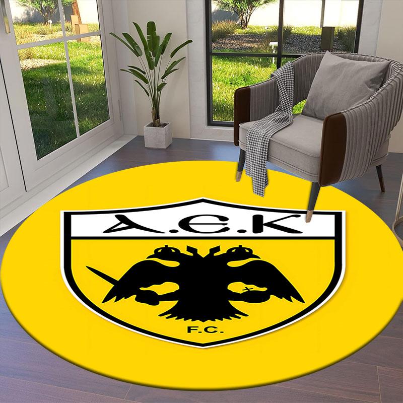 AEK Athens F.C Round Area Rug,Carpet Rug for Living Room Bedroom Sofa Playroom Decor,Non-slip Floor Mat