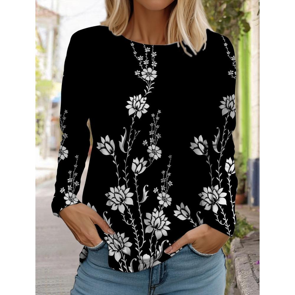 Colorful Floral 3d Print Long SleeveT-Shirt Casual Women Clothing Long Sleeve T-shirt Fashion Oversized Tops Tees Female
