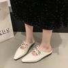Women's Fashion Slippers 35-40 Pointed Toe Square Heels Thin Strap Bow Fashion Sandals Soft Leather Comfortable with Skirt Shoes