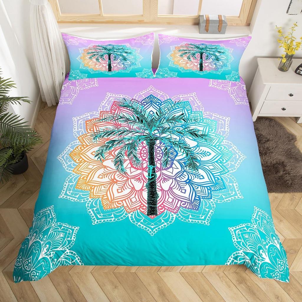 Starfish Duvet Cover, Boho Mandala Flower Bedding Set for Boys Girls,Ocean Animal Comforter Cover, Exotic Geometric Quilt Cover