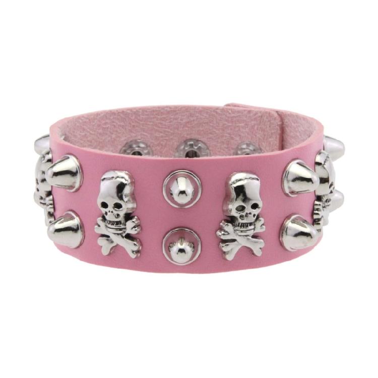 Unisex Punk Jewelry Pieces Featuring Wide Leather Band and Rebellious Skull Embellishments for Daily Wear