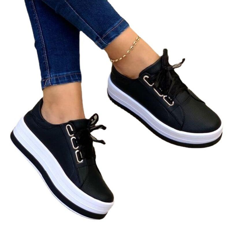 Spring and Autumn Large Size Casual Muffin Single Shoes Women's New Round Head Thick Sole Lace-up Single Shoes Wish