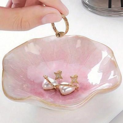 Elegant Ceramic Lotus Leaf Jewelry Organizer Earrings, Rings Accessories, Perfect for Birthdays or Gift Flower Shaped Trays