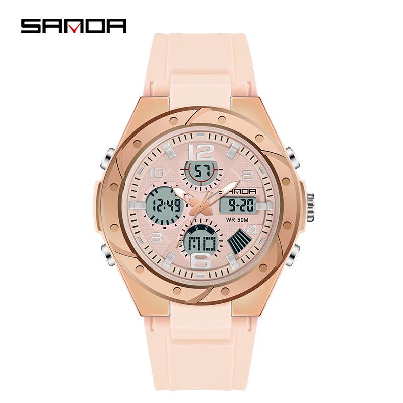 Sanda Men's Multifunctional Dual Display Luminous Waterproof Sports Watch for Teens