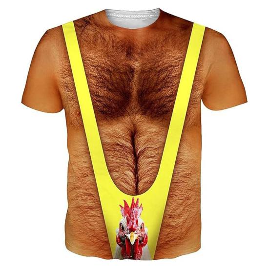 Chest Hair Toupee T-Shirt, Men Funny Muscle Shirt with FALSE Chest Hair, Six S жёлтый
