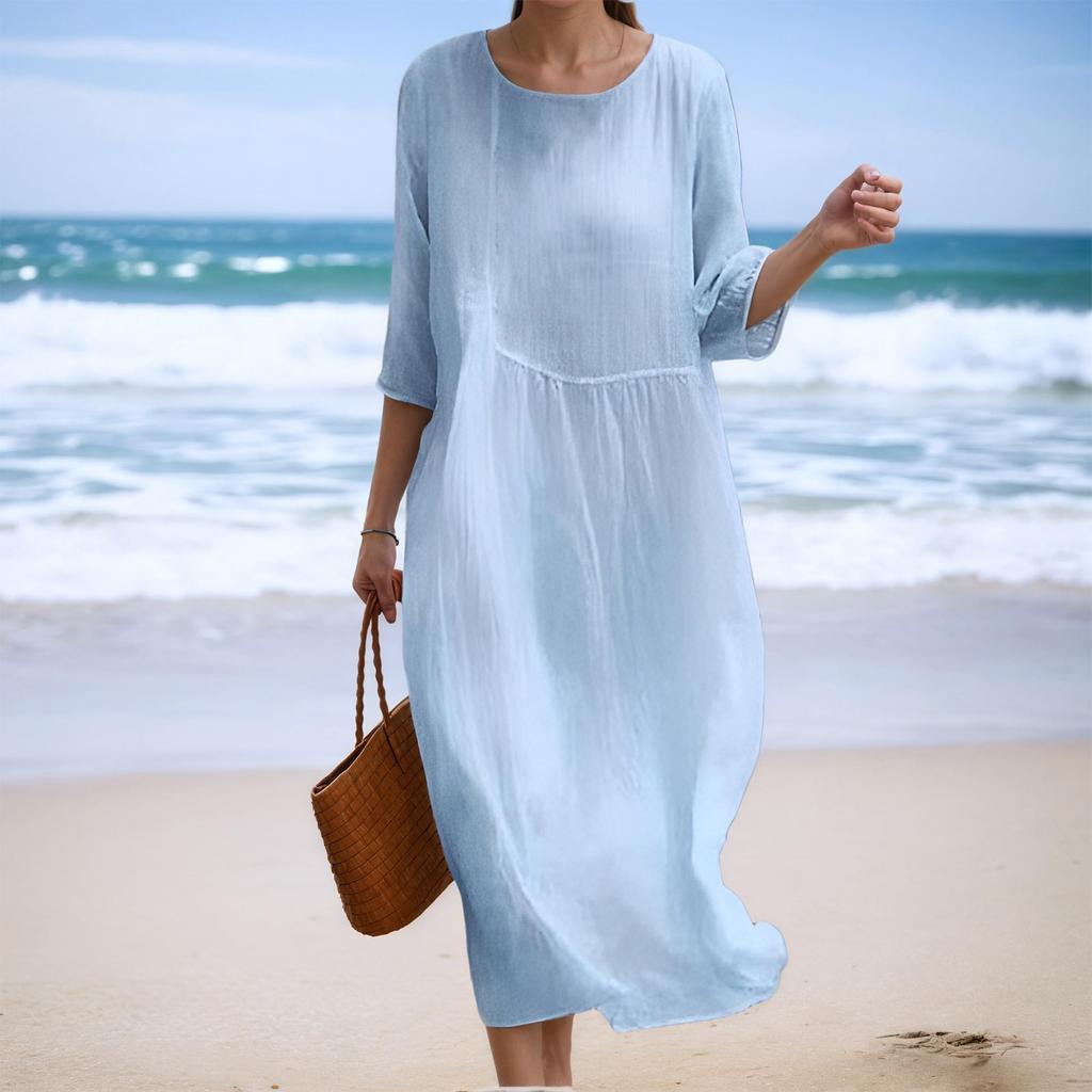 Women’s Casual 3/4 Sleeve O-Neck Tshirt Dress Summer Casual Loose Beach Vacation Dresses