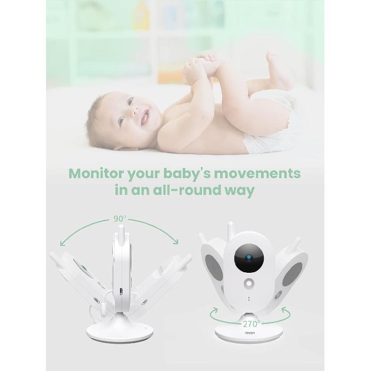 YOTON Baby Camera Monitor, Baby Monitor with Camera Night Vision, No WiFi, 1.8m USB-C Charging Cable, 2.4  Screen, 2-Way Talk, Feeding Reminder