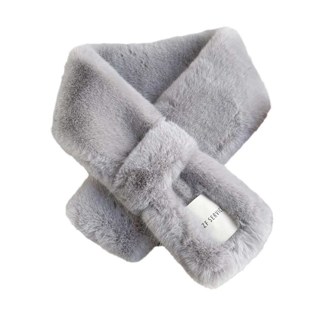 Winter Korean version of fashion scarf women's versatile solid color imitation Rex rabbit hair scarf cross plush warm scarf student
