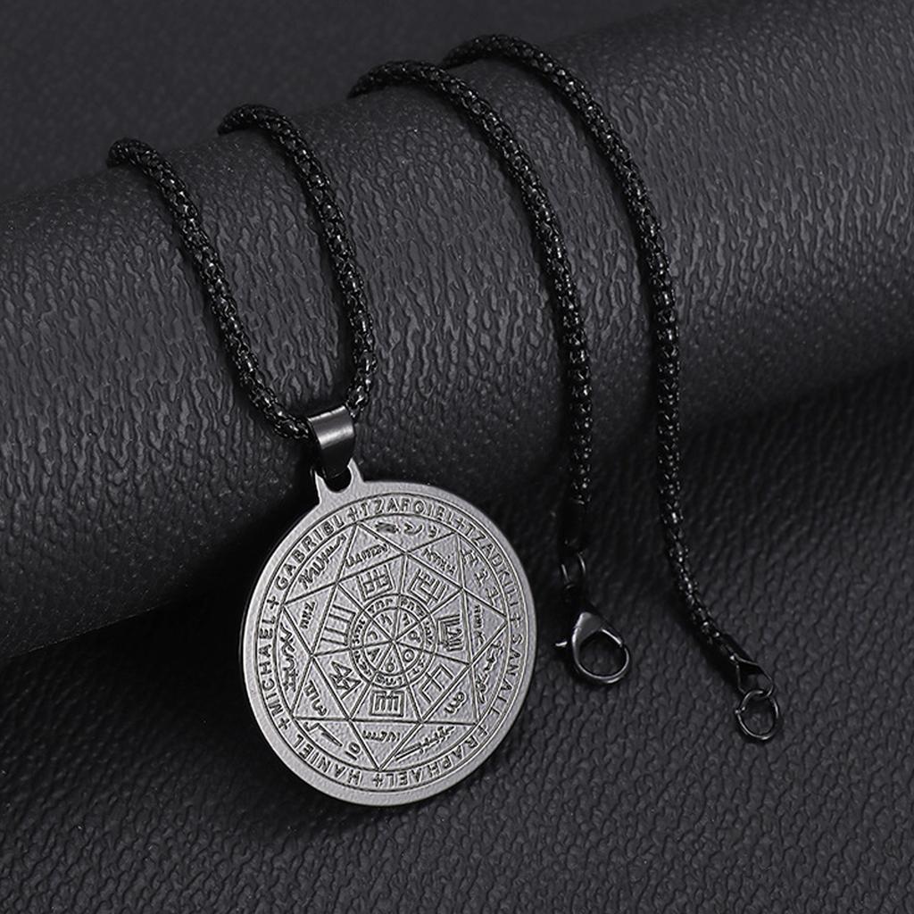 Modern Christian Inspired Pendant Necklace With Mystical Coin Design Sturdy Stainless Steel Chain Spiritual Jewelry Gift