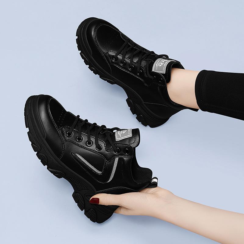 

Soft leather casual leather shoes women s autumn and winter new black thick-soled velvet soft-soled sneakers 35