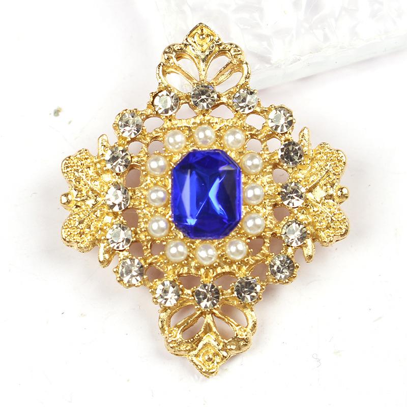 5Pcs 27*33Mm Alloy Plating Gold Flatback Buttons Rhinestones Pearl Handwork Diy Jewelry Accessories