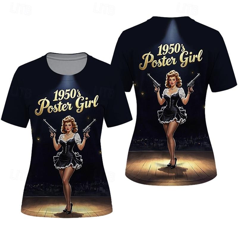 T-shirt Retro Poster Retro Girl Graphic For Women's Adults' Masquerade 3D Print Vacation Party