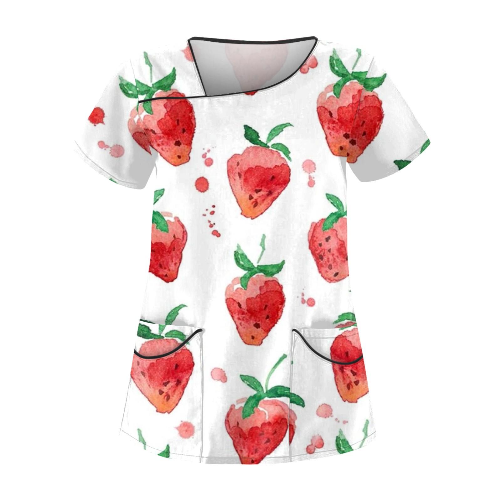 

Женская повседневная рабочая одежда с короткими рукавами и принтом, топ с двойным карманом S красный