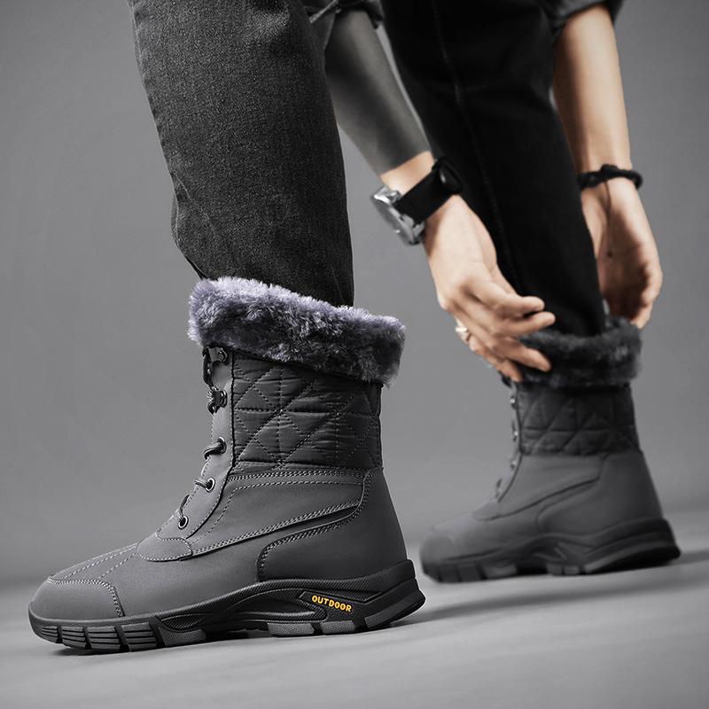 Men Climbing Combat Snow Boots Winter Warm Work Desert Boots with Fur High Top Outdoor Hiking Boots Large Size