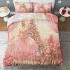 3pcs Christmas Duvet Cover Set - Ballerina Nutcracker & Christmas Tree Design, Soft Pink & White Polyester Bedding with Zipper