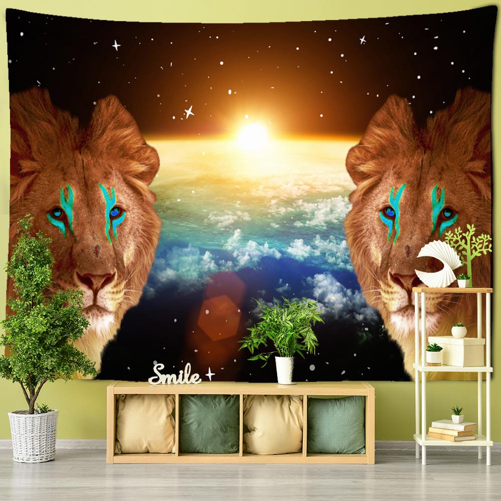 Картина маслом Лев гобелен настенный животное психоделическое колдовство богемный стиль — фото 3