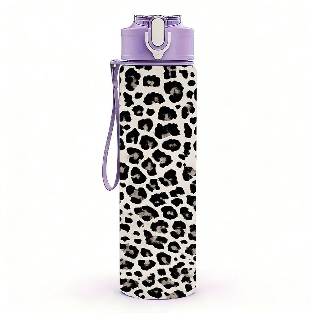 1PC Leopard Skin Animal Spot Pattern Print 750ml Color Plastic Sports Water Bottle Leakproof Flip Straw Lid Suitable for Sports Office Home Use