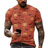 Men Short Sleeve Halloween Print T Shirt Crew Neck Pumpkin Bat Web Pattern Relaxed Fit Casual Top