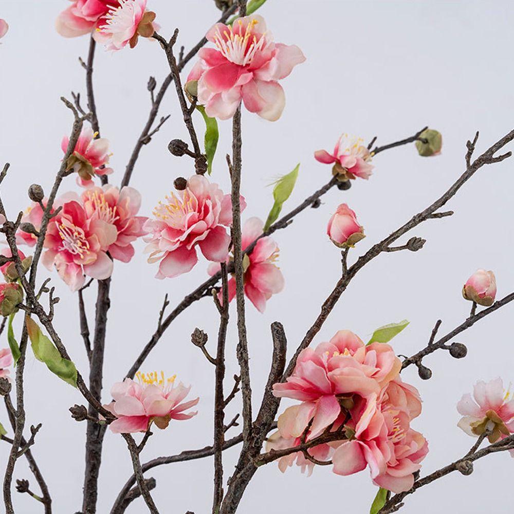Plastic Artificial Peach Blossom Branch Real Touch Fake Flower Silk Plum Blossom  Wedding Decor