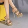 2025 Europe and America 15cm high-heeled sandals luxury crystal sequins sexy hollow cool slippers high heels LFD-3640-A2