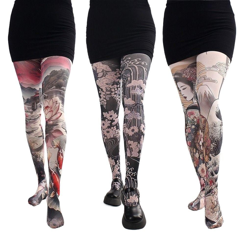 Seamless Retro Printed Tights Stretch Floral Printed Stockings Sexy Women Hosiery  Female