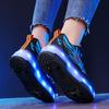 Children's Roller Skates Removable Flat Charging LED Four Wheels Glowing Sports Shoes Pink Women's Glowing Sneakers