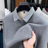 Completo invernale da uomo per le feste, due pezzi, caldo, con velluto interno e colletto a camicia