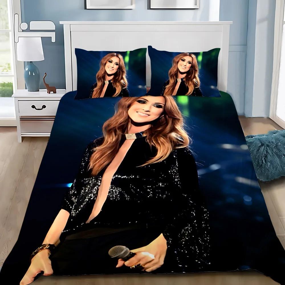Exquisites 3D Celine Dion Tapeten-Musikfilm-Druck-Bettwäsche-Set Bettbezug Steppdecke Bett Erwachsene Jugendliche Mädchen Junge Geschenk