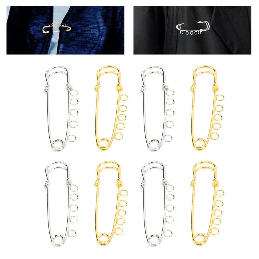 20PCS Brooch Safety Pins Metal Heavy Duty Safety Pins with 5 Holes for Jewelry Making Clothes Blankets Sewing Gold Silver