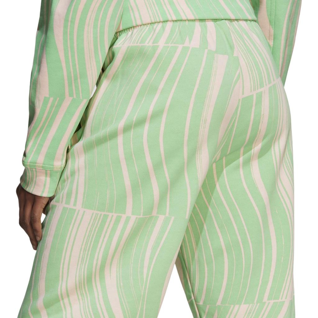 adidas Truecasuals High-Waisted Printed Straight-Leg Sports Pants Women Bottoms Bright-Green Light-Pink HT1104