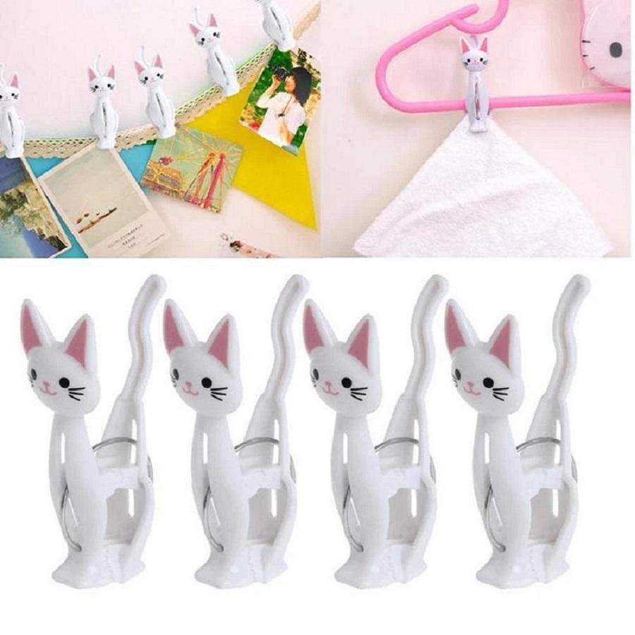 4Pcs Cute Cats Plastic Clothes Pegs Clothespins Cartoon Beach Towel Clips Bed Sheet Socks Windproof Laundry Pins