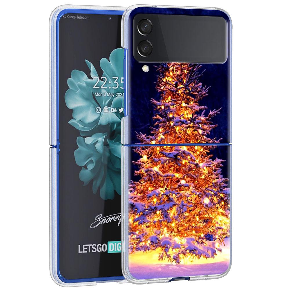 Merry Christmas Tree Deer Case For Samsung Galaxy Z Flip 4 5G Transparent Hard Cell Phone Cover ZFlip Clear PC Luxury Coque