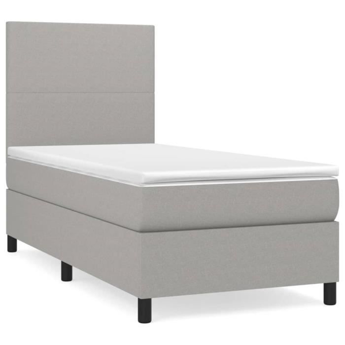 3141593 vidaXL Lit à sommier tapissier avec matelas Gris clair 100x200cm Tissu