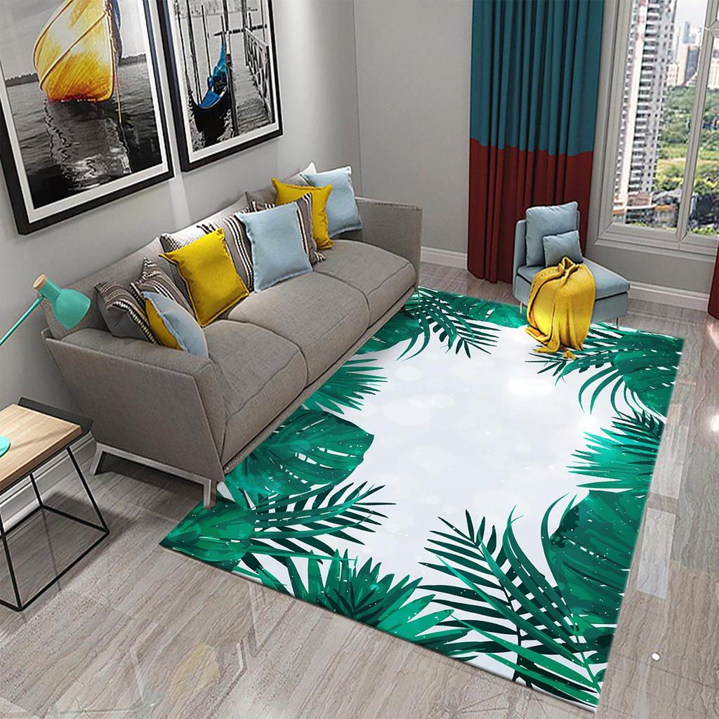 Rug Kitchen Bathroom Entrance Mat Non-Slip Rug Green Tropical Palm Leaf Sunset Rug Living Room Decoration Floor