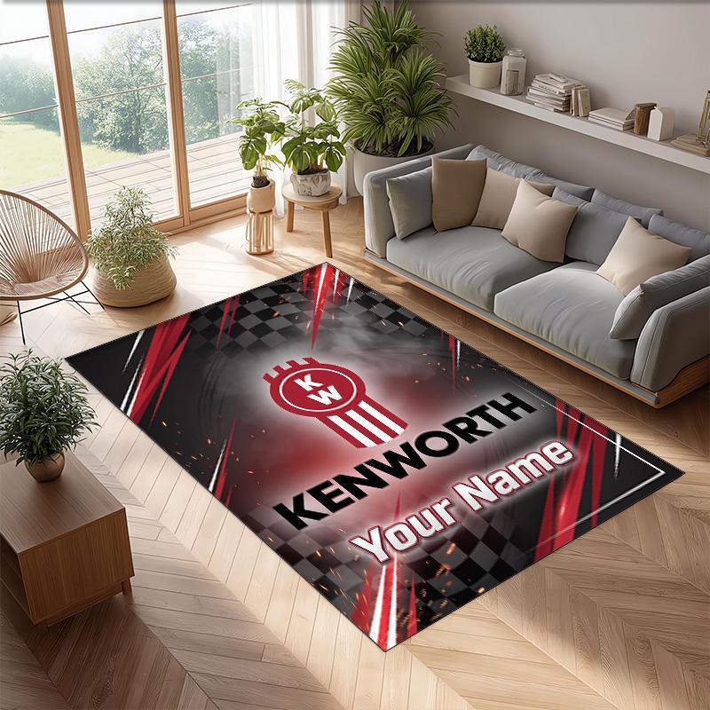 Kenworth Crystal Velvet Rug, Custom Name Text Personalized Non‑Slip Floor Mat for Home Decor Gift