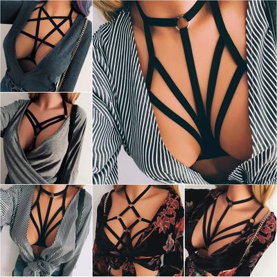 Fashion  Women's Sexy Black Lingerie Hollow Caged Harness Bra Tops Push Up Bralette Bustier Belt Bra