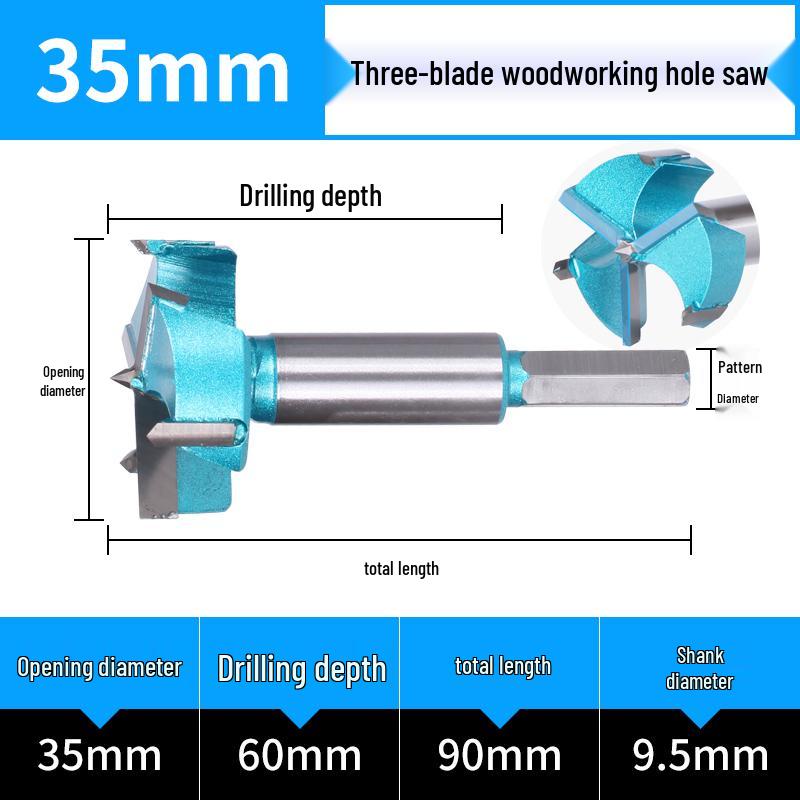 Wood Board Hinge Hole Opener with Limit for 40mm Cabinet Door, 35mm Positioning Drill Bit, and Plywood Planer
